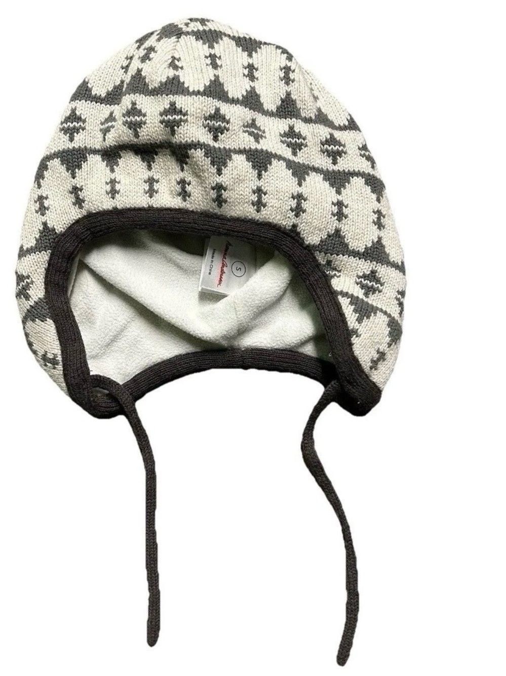 Hanna Andersson Toddler White Grey Fleece Lined Winter Hat Size Small (1-3Y)
